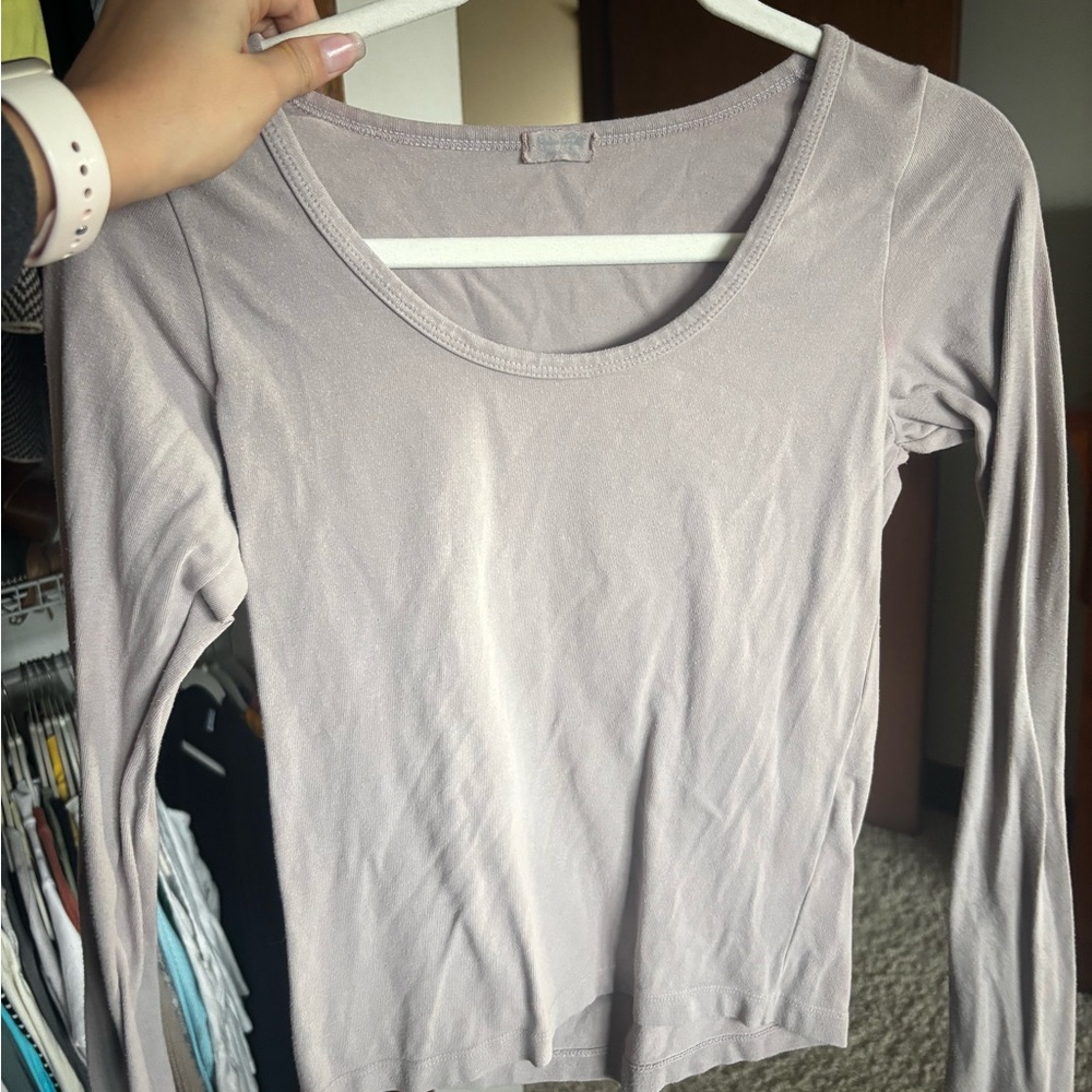 Women's Long Sleeve Top in Light Pale Pink/Purple